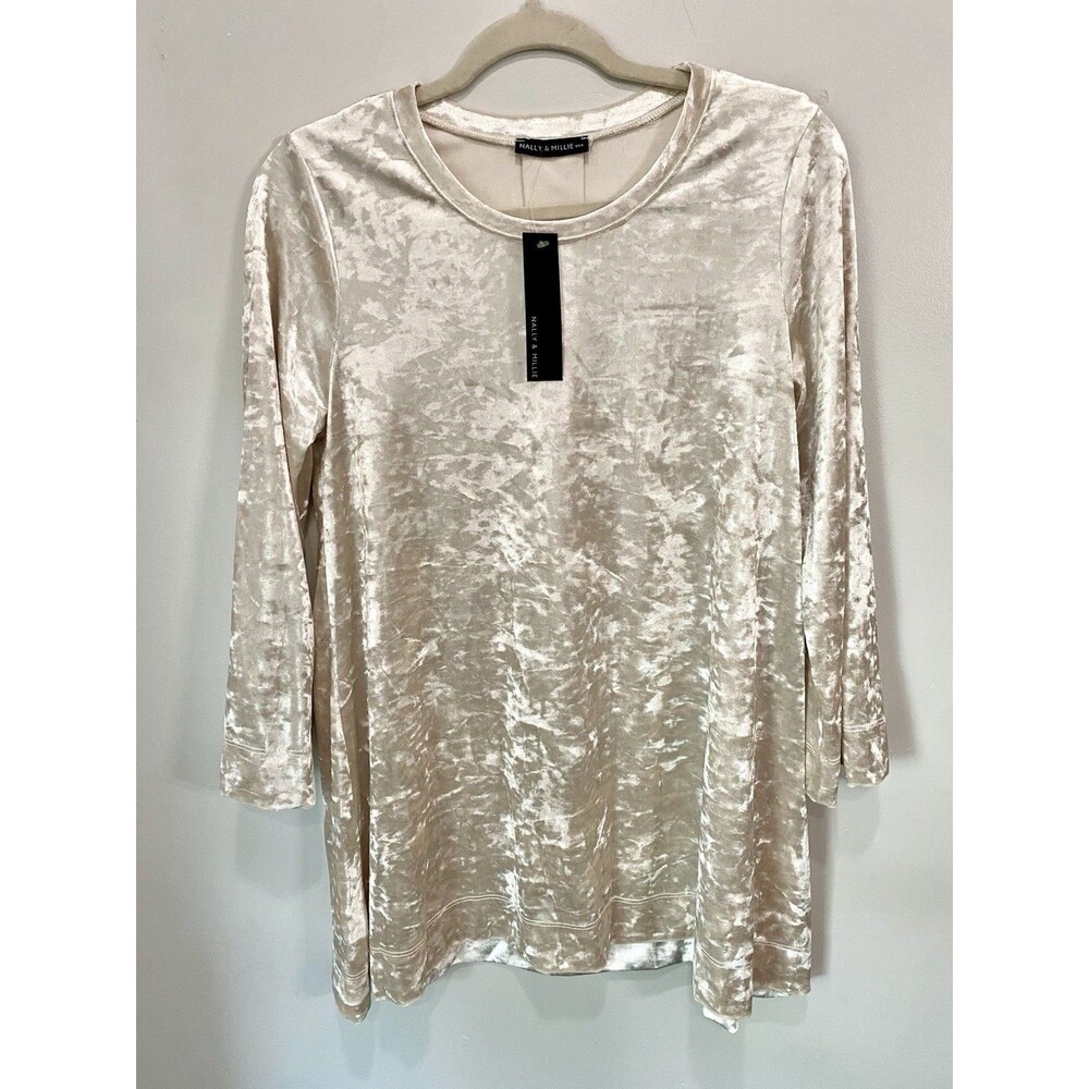 Nally & Millie Cream Crushed Velvet Tunic Top Sz M NWT Long Sleeve Boho Cowgirl